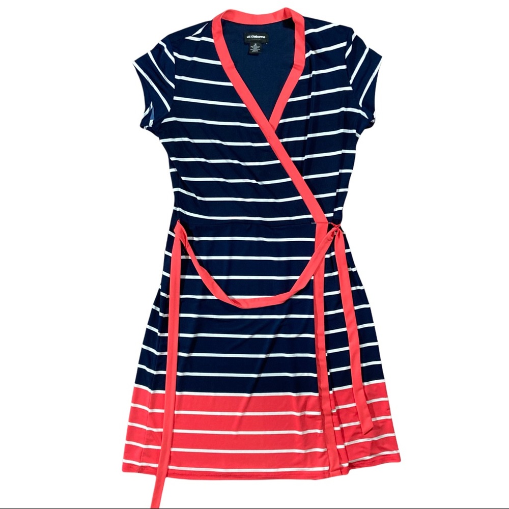 Liz Claiborne Wrap dress medium blue pink midi
